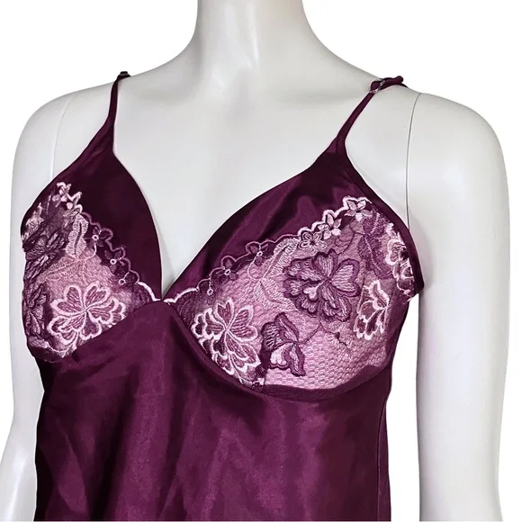 Vintage Y2K Maroon Purple Satin Cami Going Out Top Lace Small Fairycore Lingerie - Picture 7 of 9